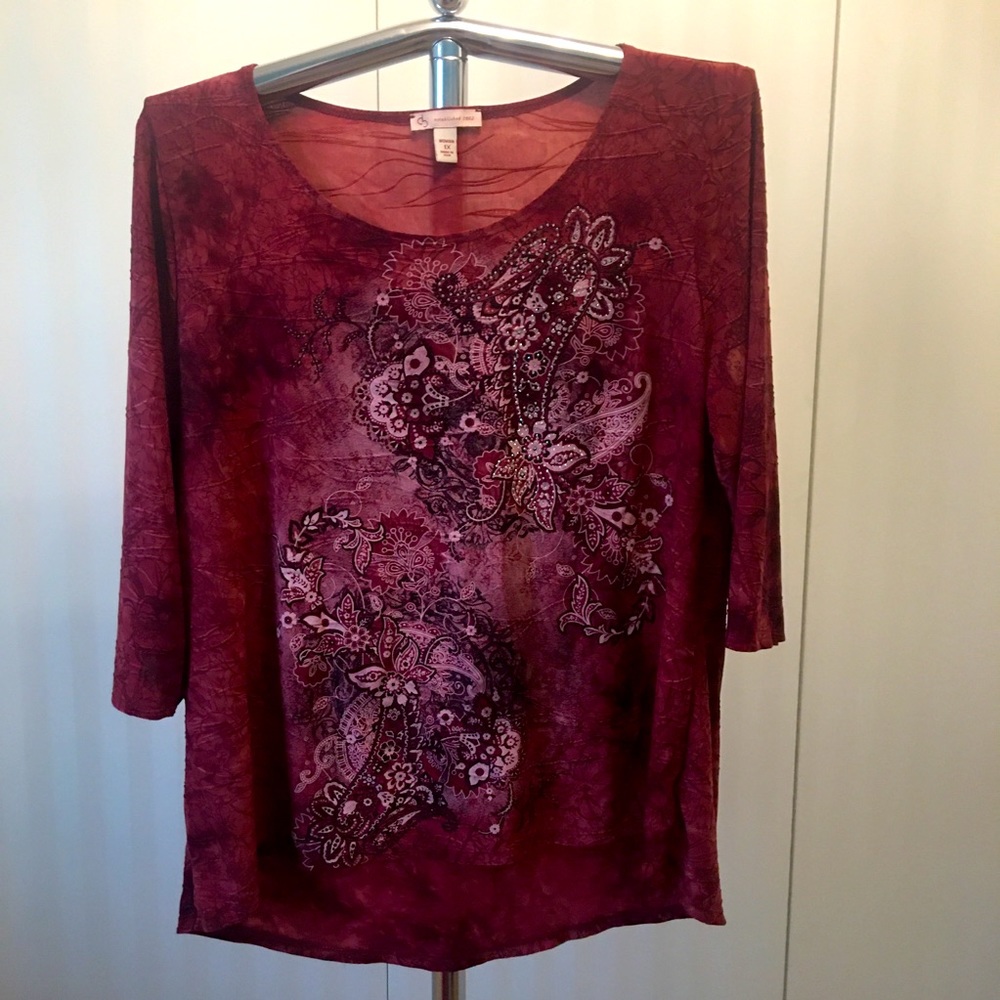 Dress Barn db never wrinkle 🍷burgundy 3/4 sleeve blouse Size 1X